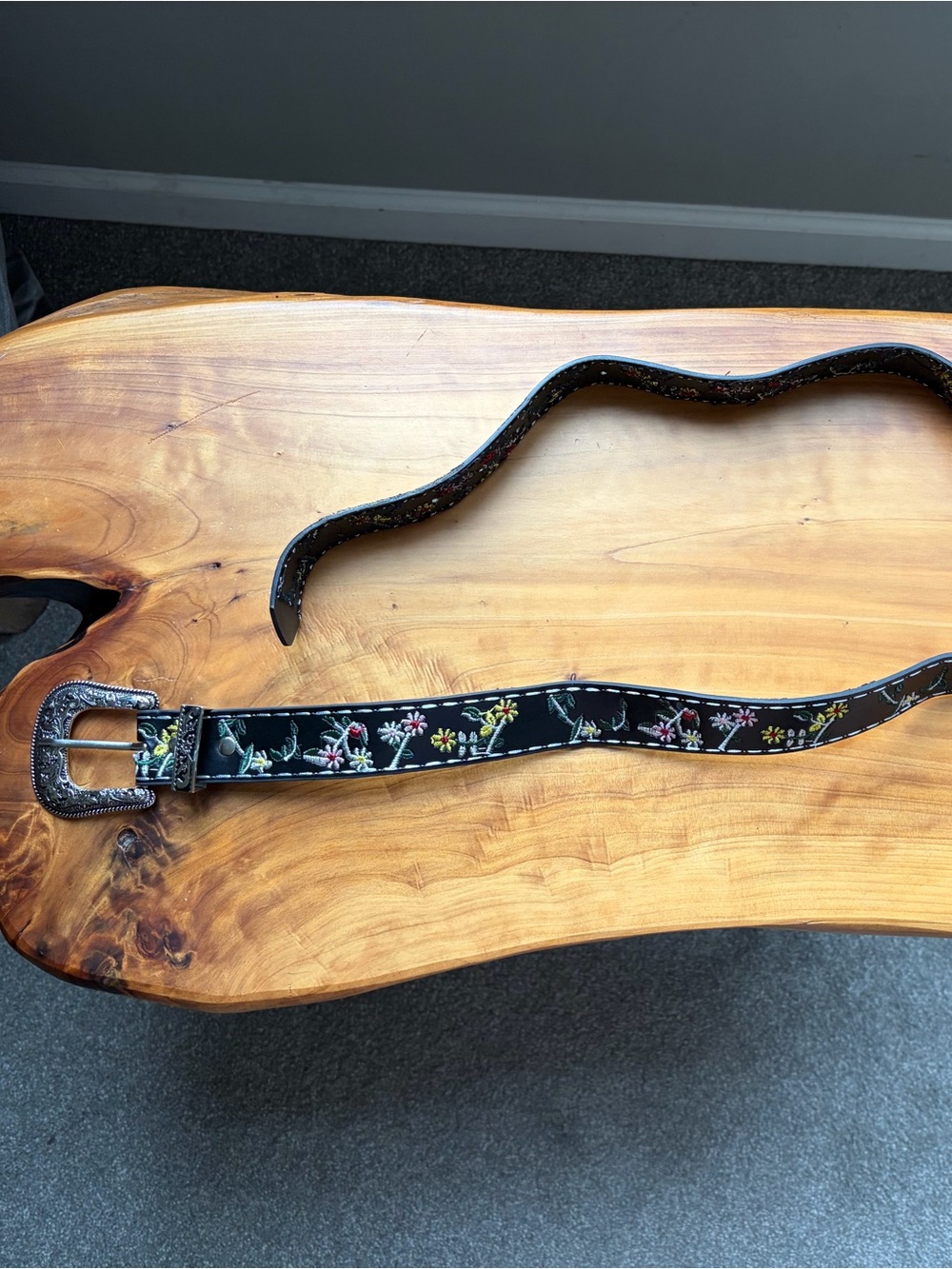 Floral Embroidered Black Women's Waist Belt
